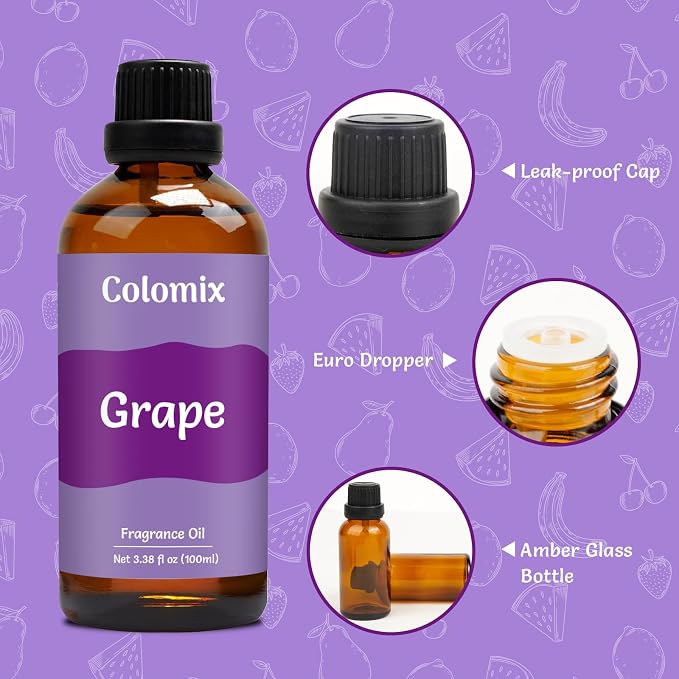 100ml Grape Fragrance Oil, Premium Essential Oils for Diffusers for Home - Candle Scents for Candle Making, Soap Making Supplies and More DIY Projects, Gift Scented Oils