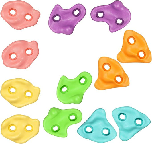 TOPNEW 12PCS Climbing Holds for Kids, Rock Wall Climbing Kit with Hardware for Indoor and Outdoor Climbing Wall, Pastel Color