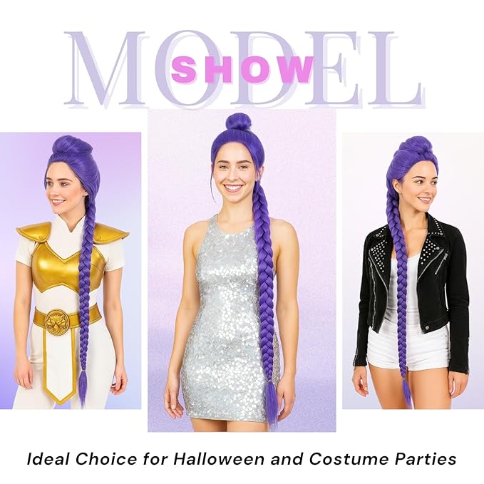 morvally Womens 47 Inches Purple Long Braided Ponytail Wig - Anime Cosplay Wigs for Women Halloween Costume Party (Purple, Adults)