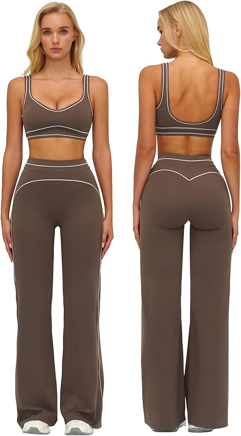 ABOCIW Two Piece Workout Sets for Women Racerback Tank Top Matching High Waist Wide Leg Yoga Pants Pilates Outfits