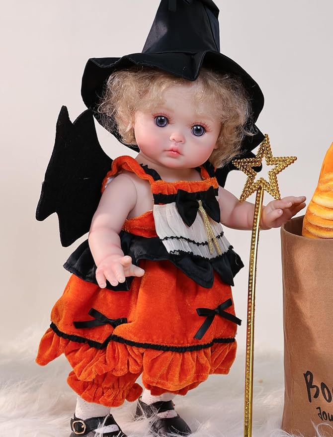 Halloween Reborn Toddler Dolls – 18 Inch Realistic Toddler Doll Girl Full Body Vinyl with Purple Eyes & Witch-Inspired Outfit – Gift-Ready for Girls, Collectors & Seasonal Display