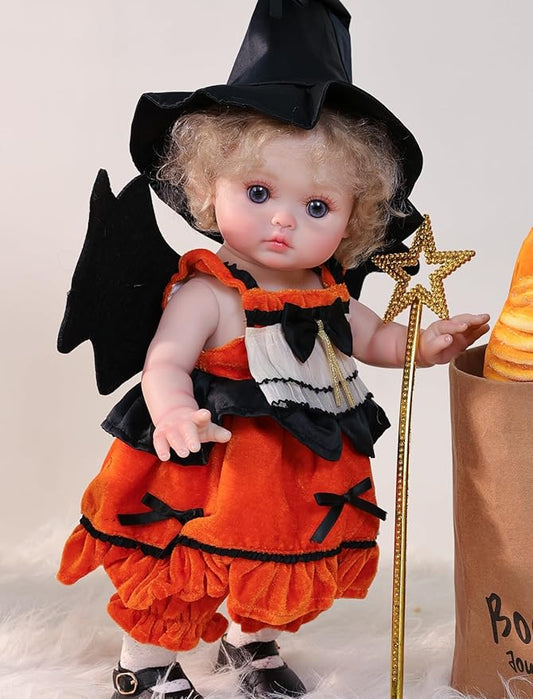 Halloween Reborn Toddler Dolls – 18 Inch Realistic Toddler Doll Girl Full Body Vinyl with Purple Eyes & Witch-Inspired Outfit – Gift-Ready for Girls, Collectors & Seasonal Display