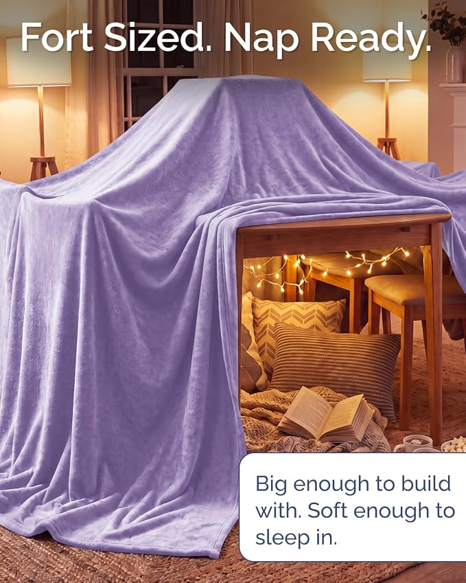 Ultra Soft Fleece Blanket Oversized King Size - Flannel Fleece Luxury Blanket - Lightweight for Couch Bed Chair - Thick, Warm and Breathable - All Season Cozy, Pastel Lilac