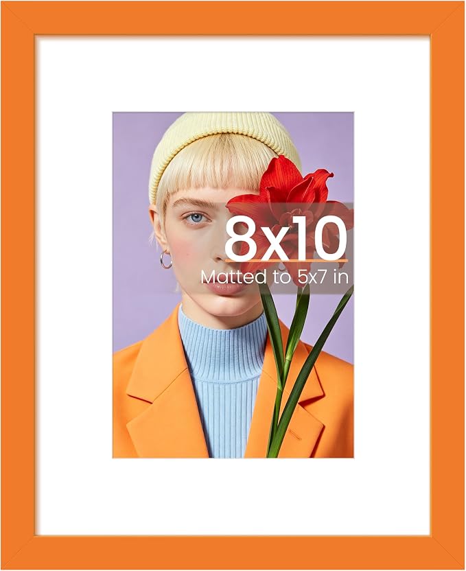 upsimples 8x10 Picture Frame, Display Pictures 5x7 with Mat or 8 x 10 Without Mat, Wall Hanging Photo Frame, Orange, 1 Pack