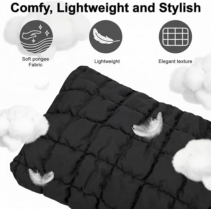 Soft Quilted Puffy Makeup Bag Bulk for Women, Aesthetic Puffer Cosmetic Bag Pouch for Purse (Black 5)