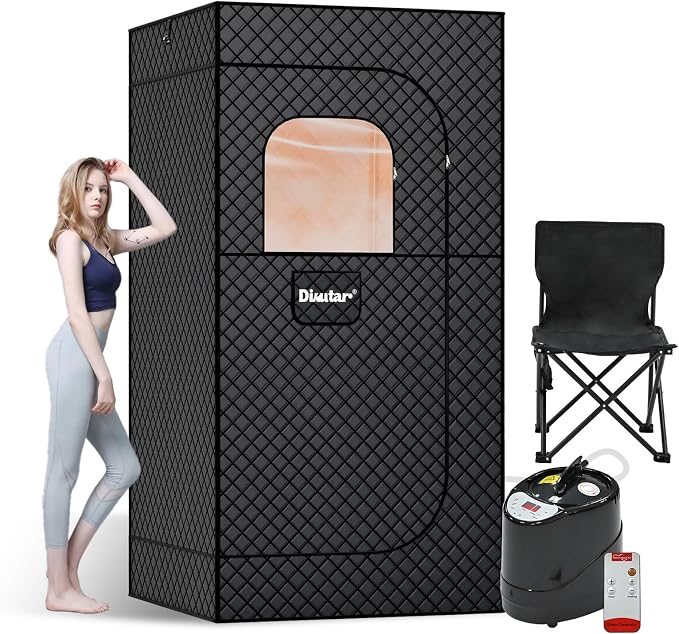 Sauna Box - Portable Sauna for Home with Upgraded 3L 1500W Steamer, Folding Chair and Non-Slip Mat for Relaxation Spa, 5-Layer Waterproof and Insulated Steam Tent, 3x3x6ft, Larger (Black)
