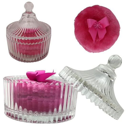 2 Pcs Large Body Powder Puff and Container Powder Container with Puff Powder Puff Crystal Container Soft Washable Reusable Velour Face Body Glitter Powder Puff Wet Dry Makeup (Rose Red)