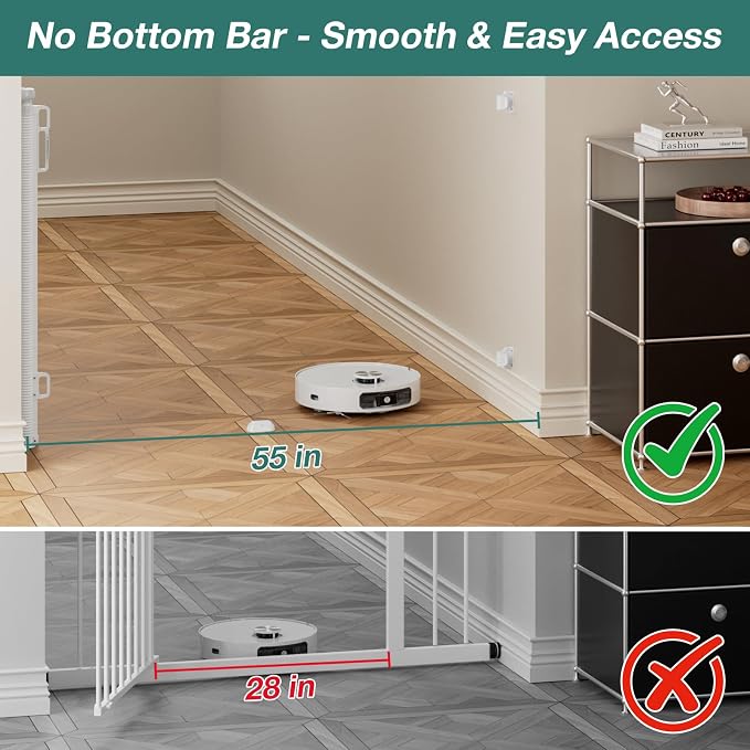 Babepai Retractable Baby Gates Extra Wide | 55" Wide x 34" Tall Dog Gates for Stairs | Indoor/Outdoor Use | Child Gates for Doorways, Deck, Porch, Hallways, Patio - White