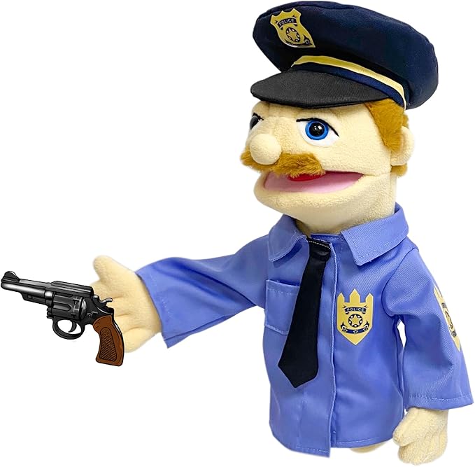 16"Puppets Entriloquist Puppet,Hand Puppets for Kids Plush Policeman Puppets for Adults with Removable Mouth Puppe t for Kids Ages 4-8，Hand Puppet for Adults with Scalable Pupp et Control Rod