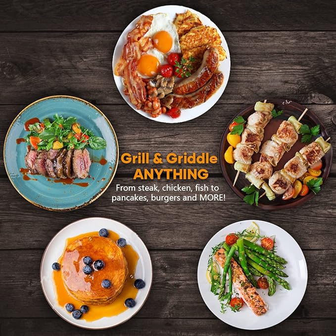 Electric Indoor Grill Griddle, CUSIMAX Smokeless Grill, Blue | with Turbo Smoke Extractor Technology, Smart LED Display & Adjustable Temperature, Non-stick Removable Plate & Griddle Plates