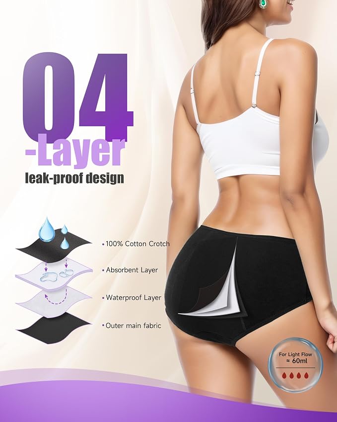 TANSTC Period Underwear for Women Heavy Flow | Leakproof Menstrual Panties Postpartum, Cotton Soft Breathable Briefs 3 Pack