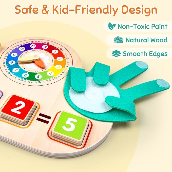 Montessori Toys for 3 4 5 Year Old – Math Manipulatives with Clock, Number Blocks & Finger Counting Cards, Educational Preschool Learning Activities & Toys for Toddlers Ages 3+