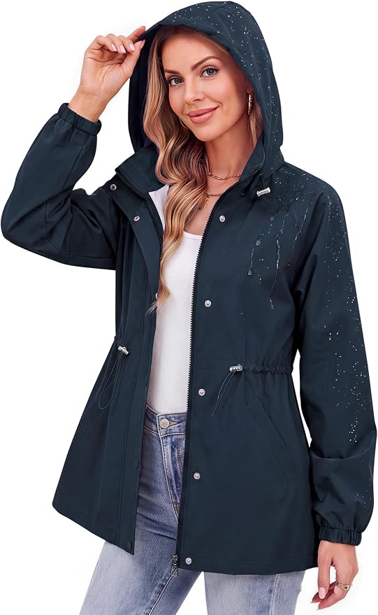 Zando Rain Jacket Women Waterproof - Lightweight Rain Coat with Hood Windbreaker Trench Raincoat for Women 2026 S-2XL
