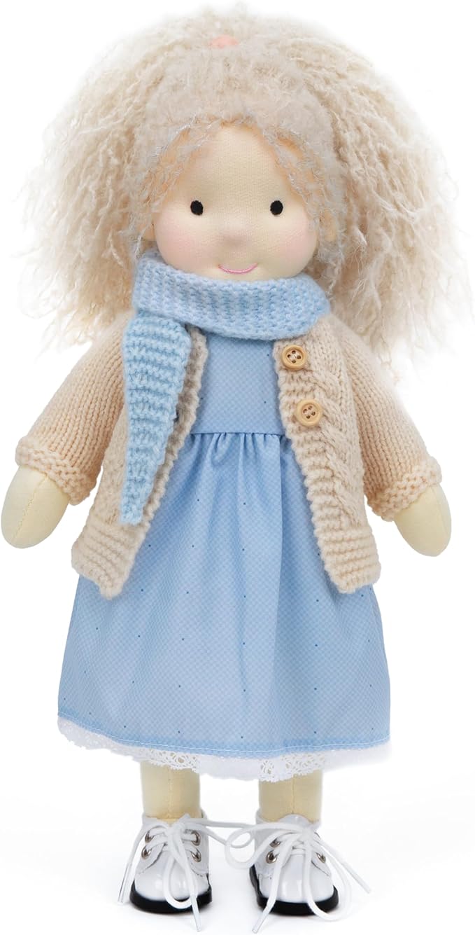 Handmade Waldorf Doll- Florke 12", Soft Girl Rag Doll with Cute Stuffed Plush, Ideal First Doll for Babies & Toddlers