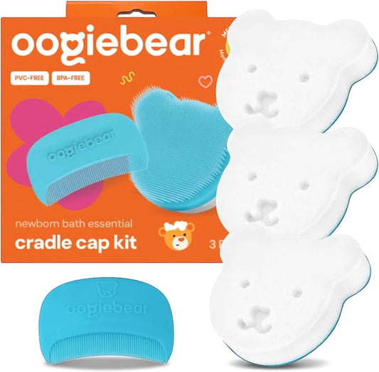oogiebear Cradle Cap Brush Kit Includes 2 Additional Replacement Sponges – Gentle and Safe Scalp Massage Care with Sponge, Brush, and Comb for Newborns and Babies