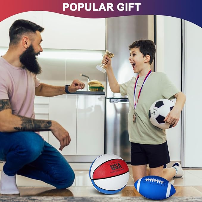 Libima 3 Pcs Sports Ball Set for Kids Teens Include Official Size 5 Basketball 4 Soccer 6 Football with Pump and Carry Bag Training Practice Sport Gift for Kids Teens Back to School