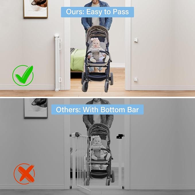 PRObebi Retractable Baby & Dog Gate - Extends to 54" Wide, 34" Tall - Stair, Doorway & Hallway Use