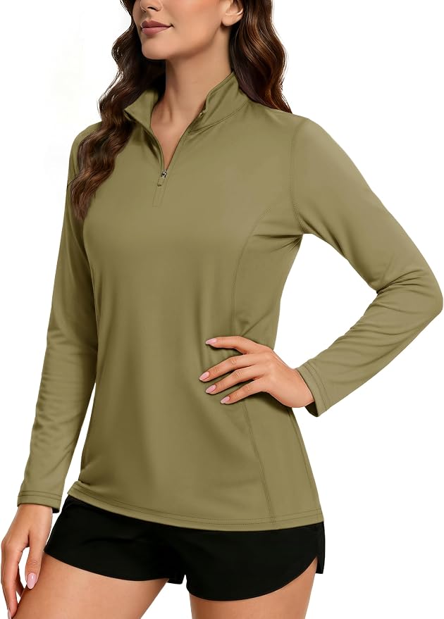 TACVASEN Women's Quarter Zip Pullover Golf Shirts UPF 50+ Long Sleeve Sun Shirts UV Protection Workout Tops