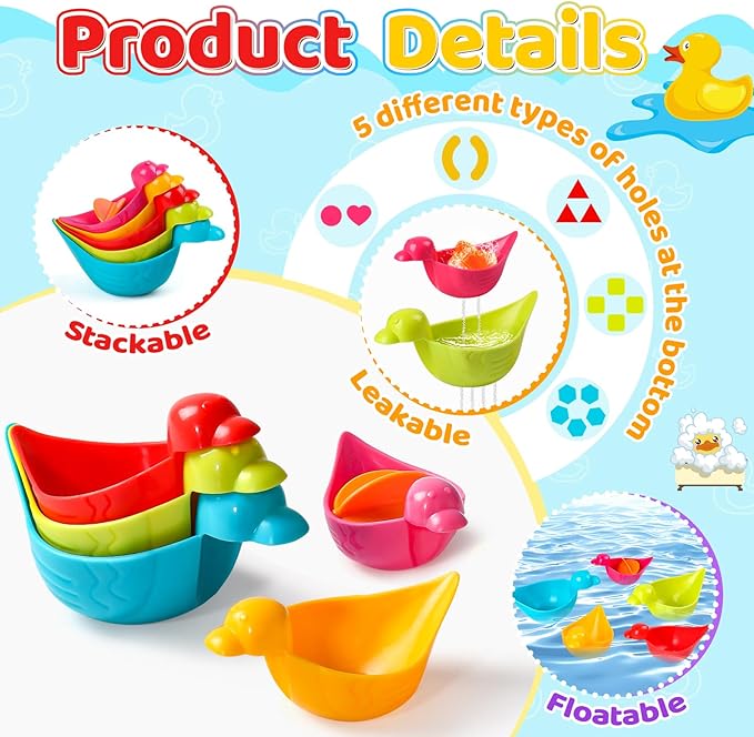 Fajiabao Bath Toys Toddlers 2-4 8 PCS Mold Free Bath Toys for Kids Ages 1-3 with Floating Ducks & Water Pool Beach Sand Toys in Bathtub for 1 2 3 4 5 6 Birthday Gifts