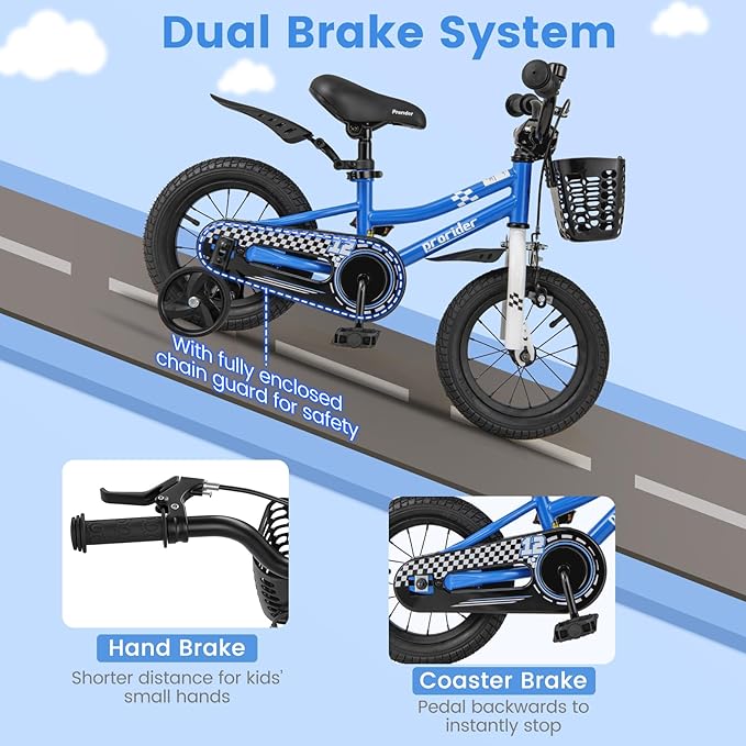 COSTWAY Kids Bike, 12 14 16 18 Inch Toddler Bike for Boys & Girls Aged 3-8 Years Old, Kids Bicycle w/Removable Training Wheels, Handbrake & Coaster Brake, Basket, Bell