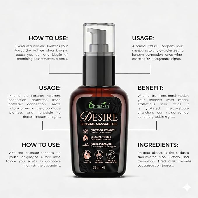 Desire Sensual Massage Oil – 35ml – Intimate Body Massage Oil for Men & Women to Enhance Passion and Touch