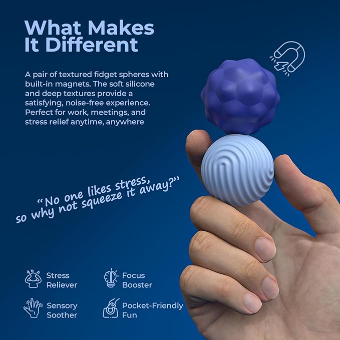Large Magnetic Fidget Ball Toys for Adults, 2Pcs Soft Silicone Fidget Magnets, Silent Fidget Toys for Adults Ages, Textured Magnetic Balls & Stress Relief Desk Office Toys (Blue, Extra Large)