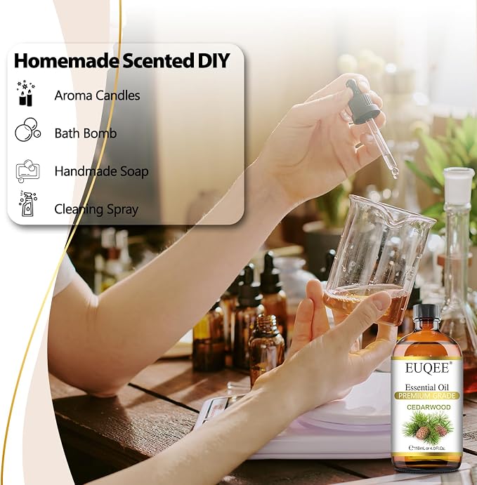 EUQEE Cedarwood Essential Oil with Glass Dropper, 118mL Natural Cedarwood Oil Premium Essential Oil for Diffuser, Humidifier(4fl.oz)