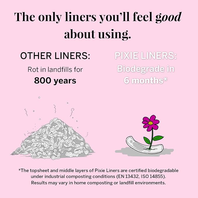 Pixie Organic Cotton Panty Liners for Women - Regular Wrapped Pantiliners - Light Absorbency & Ultra-Thin - Leak-Proof, Hypoallergenic & Unscented for Feminine Care - Compostable - 44 Count