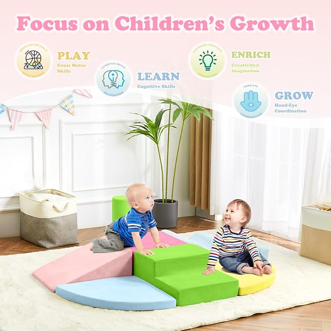 QUCHI Climbing Toys for Toddlers, Toddler Climbing Toys Indoor, 7-Piece Soft Foam Climbing Blocks Set, Toddler Playtime Corner Climber Indoor Foam Play Gym for Climbing Crawling and Sliding