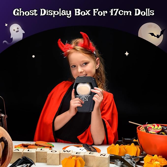 Halloween Doll Display Box Halloween 17cm Doll Accessories Coffin Case with Lid for 17cm Dolls Holiday Dress Outfit Goth Black Display Organizer Gifts for DIY Dress-up Lovers & Collectors
