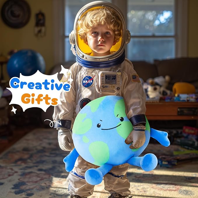 Athionsu Earth Plush Pillow 10 Inch Soft Round Planet Stuffed Toy Cute Earth Pillow for Astronomy Education, Kids Room Decor, Birthday Gift for Toddler Kids Boys and Girls