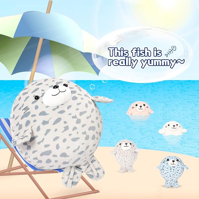 MaoGoLan Chubby Blob Seal Pillow Plush,20" Giant Seal Stuffed Animals with 4 Babies Inside,Ultra Soft Stuffed Throw Pillow for Kids,Girls,Boys