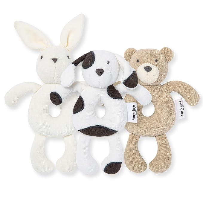 Burt's Bees Baby Unisex Infant Rattle Toy, Nursery Sensory Animal Plush Made with 100% Organic Cotton Shell and Polyester Fill, Sweet Bear, Bunny, or Dog Stuffed Animals for Babies