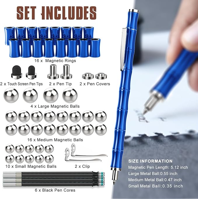 Magnetic Fidget Pen Toys for Teens, Unique Birthday Gifts for Young Men Fun Gifts for Teenage Boys Novelty Christmas Stocking Fillers Gadget for 8 10 11 12 13 14 15 Year Old Boy Engineer Gifts (Blue)