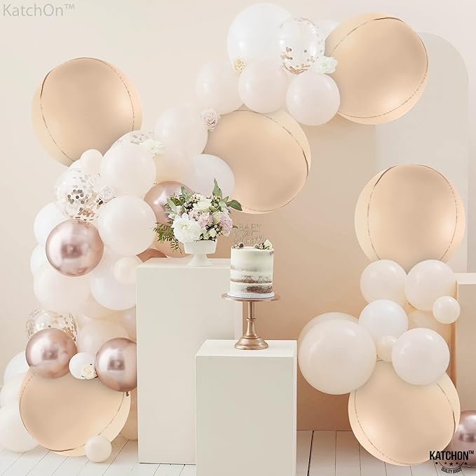 KatchOn, Big 22 Inch Beige Balloons Set - Pack of 6, Cream Balloons | Boho Balloon, Lace Balloon for Neutral Party Decorations, Beige Party Decoration | Graduation Decorations