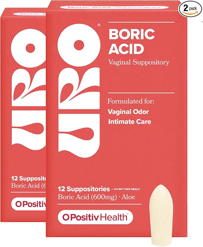 O Positiv URO Boric Acid Vaginal Suppository – with Lactic Acid, and Aloe for Fast Relief and Vaginal Odor Control – Vegan, Free from Parabens, Dyes, and Fragrances – 12 Count (Pack of 2)