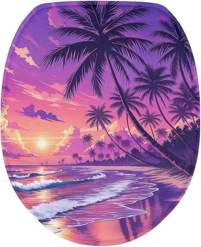 Hawaii Toilet Seat Cover for Bathroom Purple Hawaii Toilet Lid Covers for Bathroom Elongated Dust Cover Replacement Soft Bathroom Replacement Elongated Oval Round Lid Easy to Clean