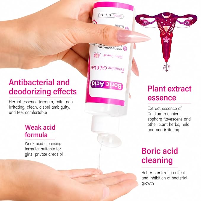 Boric Acid Feminine Wash Gel – pH Balanced External Intimate Cleanser for Women – Gentle Daily Hygiene & Odor Control – 150ml
