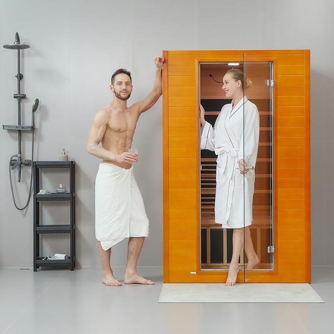 Infrared Sauna for Home, Near Zero EMF Home Saunas for up to 2 Person, Indoor Dry Heat Sauna Room with Infrared Red Light Therapy, Bluetooth Speakers, Canadian Hemlock Wood