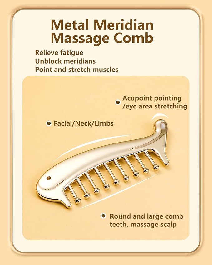 Manual Head Massager Scalp Comb,Protable Stainless Steel Gua Sha Facial Tool，Trigger Point Massager Tool for Foot Hand Back