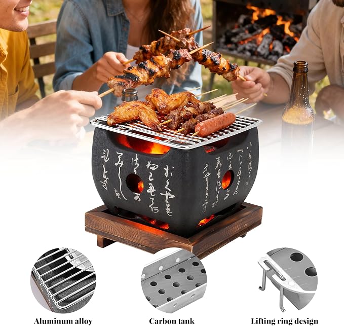 Topyond Japanese Charcoal Grill, Portable BBQ Stove(6.5x5.7in) | Hibachi & yakitori grill，heat-resistant fast heating BBQ stove, portable hibachi grill for yakiniku, robata,outdoor cooking