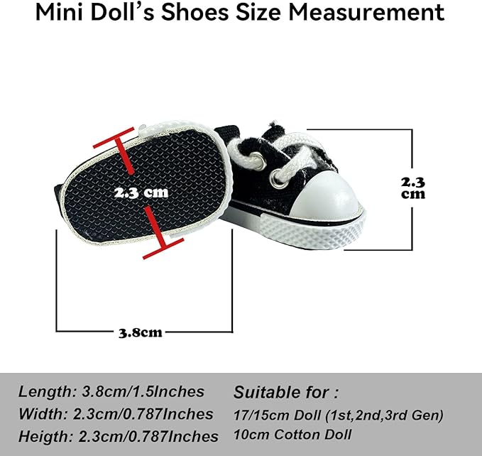 2 Pairs 17cm Doll Shoes, Lace-Up Canvas Sneakers Mini Shoes for 17cm Dolls, Fingerboard Shoes, Mini Finger Shoes, Clothing Accessory for 6.7in Dolls (Black & White)