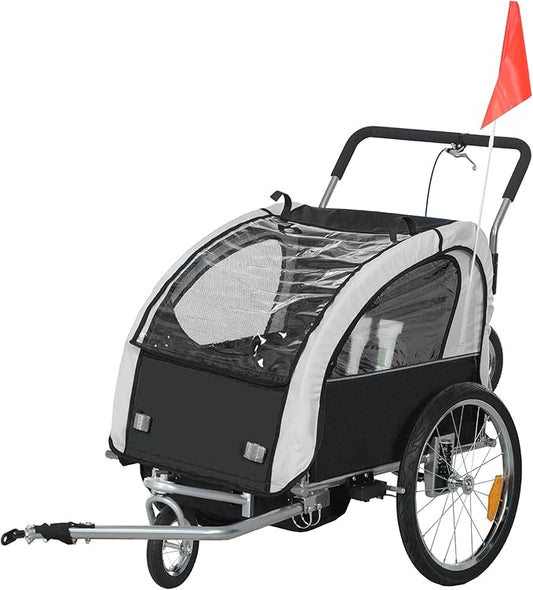 Aosom Elite 360 Swivel Bike Trailer for Kids Double Child Two-Wheel Bicycle Cargo Trailer with 2 Security Harnesses