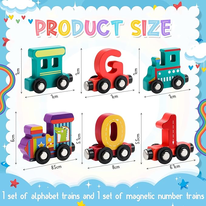 Vinsot 2 Sets Magnetic Wooden Alphabet and Number Train Toys Preschool Educational Activities Learning ABC Number Learning Toys Birthday Gifts for Toddlers Preschool Kids Baby Boys and Girls