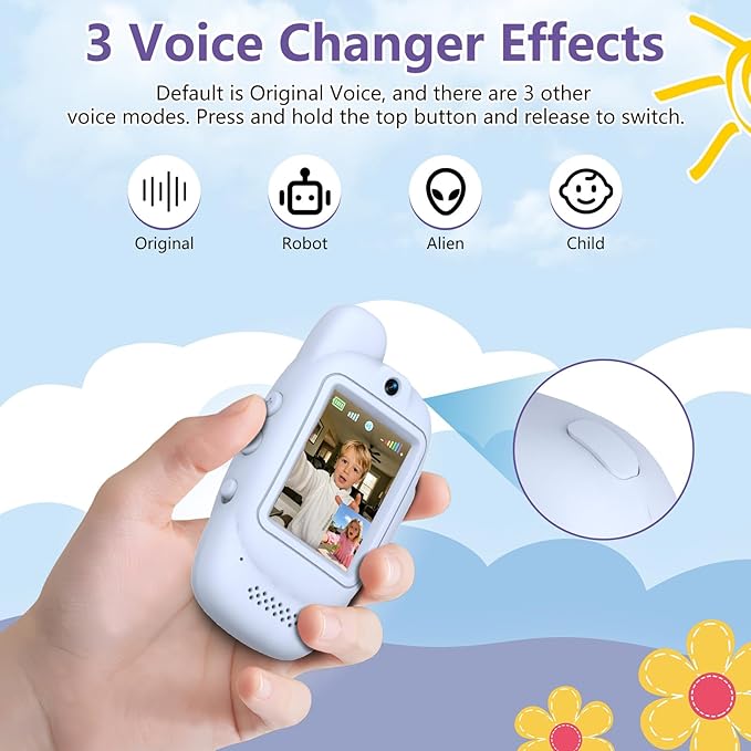 Video Walkie Talkies for Kids, 2 Pack Rechargeable Video Walkie Talkies, HD Camera, Voice Changer, for Family Fun, Camping and Travel, Ages 3-12, Blue and Blue