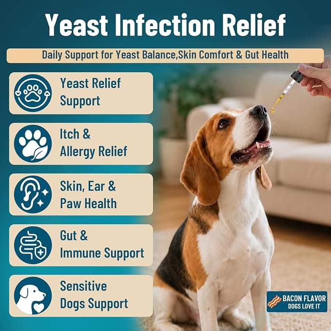 VICSOM Natural Dog Yeast Infection Treatment for Dogs, Itchy Skin & Ear Treatment Natural Support Allergy Relief, Dog Yeast Infection Relief, Support Irritation, Itching & Inflammation 60ml
