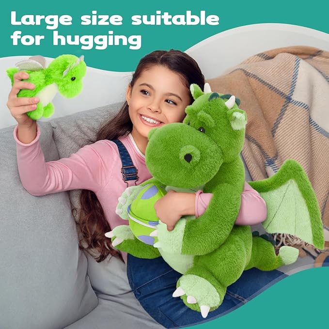 Tezituor 3-in-1 Large Dragon Stuffed Animal, 20 Inch Big Stuffed Dragon Plush with Baby and Egg Toy for Girls Boys, Cuddle Hugging Dino Plush Gift for Birthday Christmas