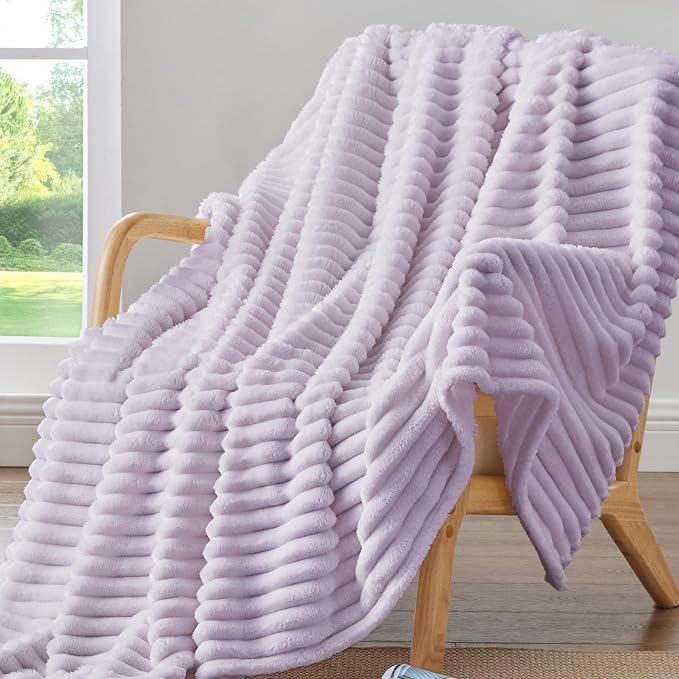 BEDELITE Striped Fleece Throw Blanket, Lavender Fog, 50"x60" | 300GSM Microfiber Fleece, Soft Cozy, Lightweight Warm, Double-Sided Plush, Machine Washable, Gift, Room Decor, for Couch Sofa
