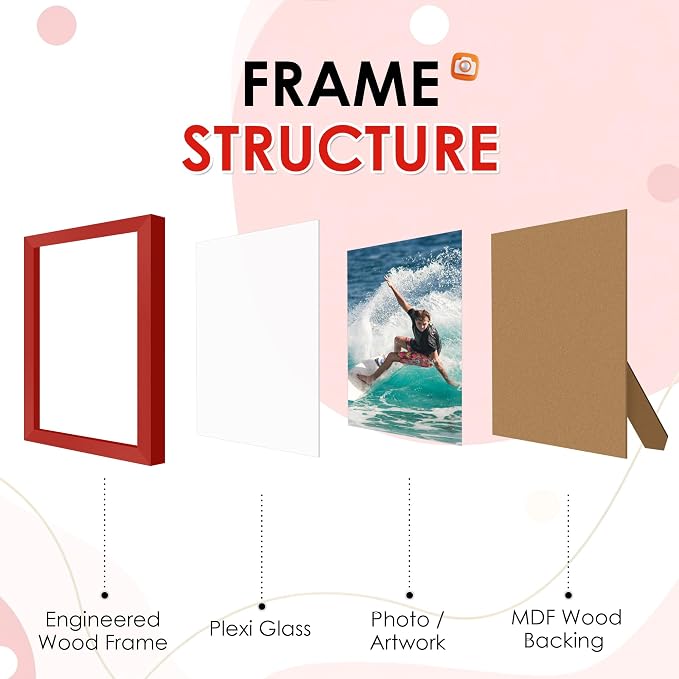 FIXSMITH 4x6 Picture Frame Set of 2, Red Photo Frame 4x6 with HD Plexiglass, Brown Picture Frames Collage for Tabletop or Wall Display