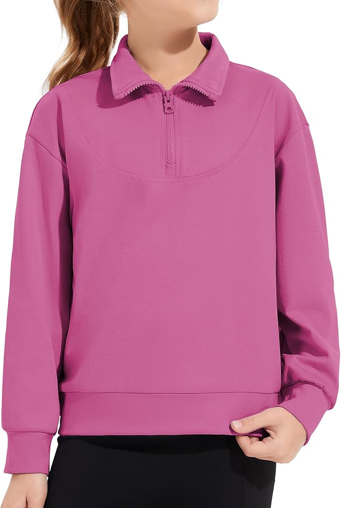 Girls Quarter Zip Sweatshirt Long Sleeve Pullover Tops Kids Casual Spring Outfits for Teen Girls, 5-14 Years